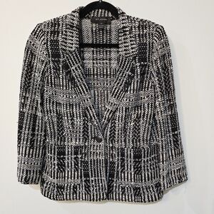 St. John Black & White Knit Jacket | Leather Button & Trim